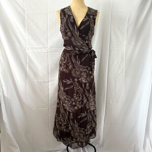 Vintage Y2K brown floral maxi dress wrap casual size 12